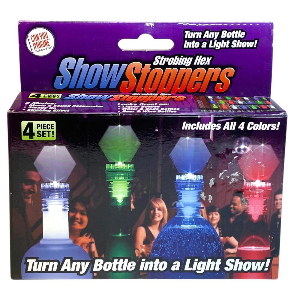 ShowStoppers‎ Strobing Hex Light Bottle Stoppers 4pc LED Set New Party Lights